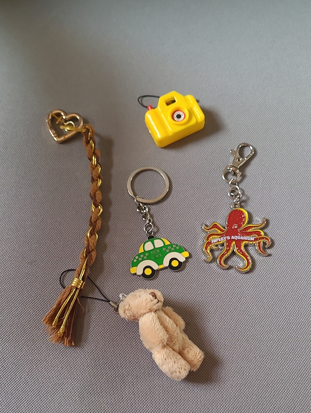 Assorted Keychains, Camera, New York, Teddy Bear, Toys, Octopus